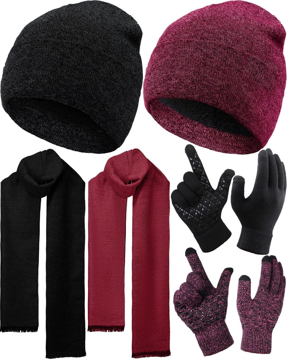 2347 6 Pieces Knit Winter Warm Beanie Hat Touchscreen Gloves Scarf Set